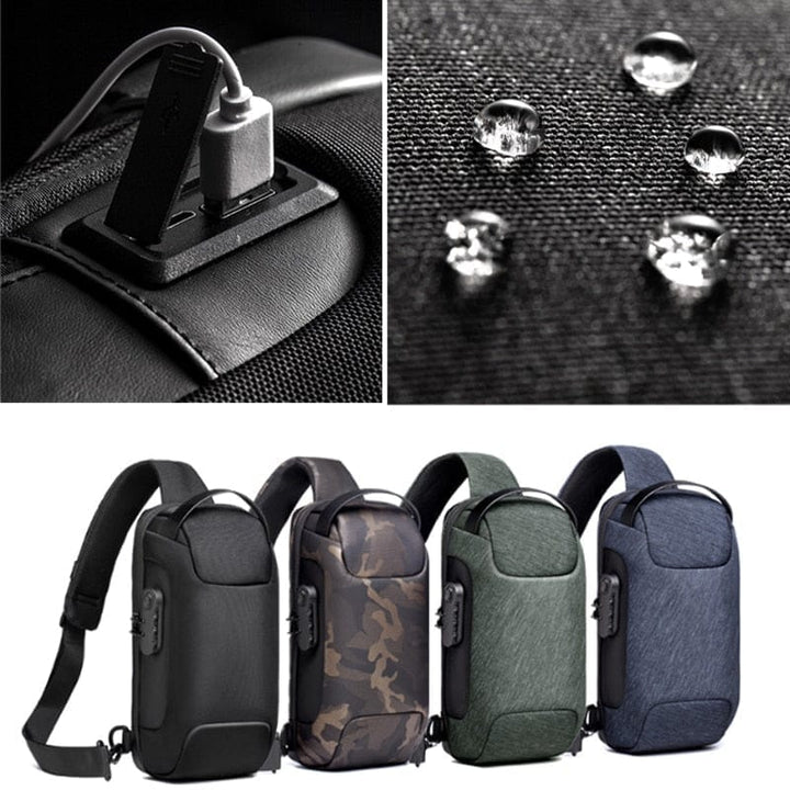 Men's Waterproof USB Crossbody Bag Anti-theft Shoulder Sling Bag BENNYS 