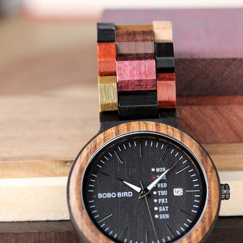 Men's Wooden Date and Week Display Watches BENNYS 