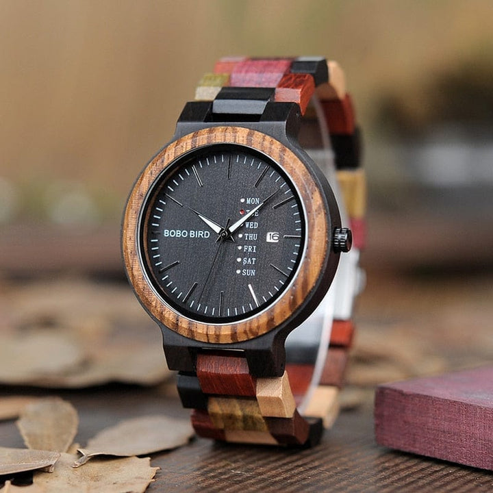 Men's Wooden Date and Week Display Watches BENNYS 