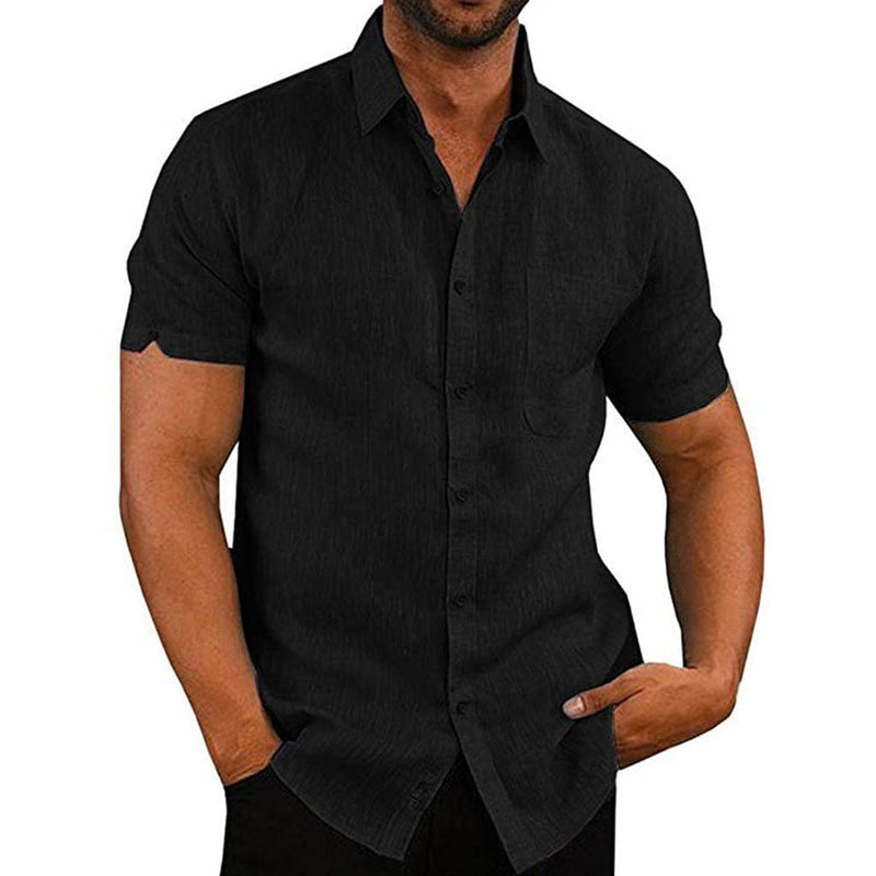 Men's  breathable summer  linen cotton short sleeve solid shirt BENNYS 