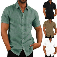 Men's  breathable summer  linen cotton short sleeve solid shirt BENNYS 