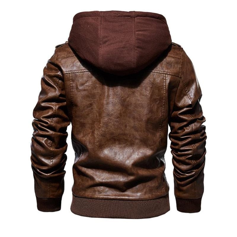 Hooded leather 2025 jacket mens moto