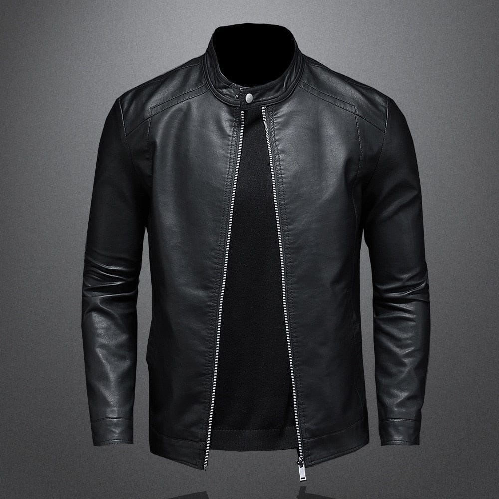 Plain black leather on sale jacket