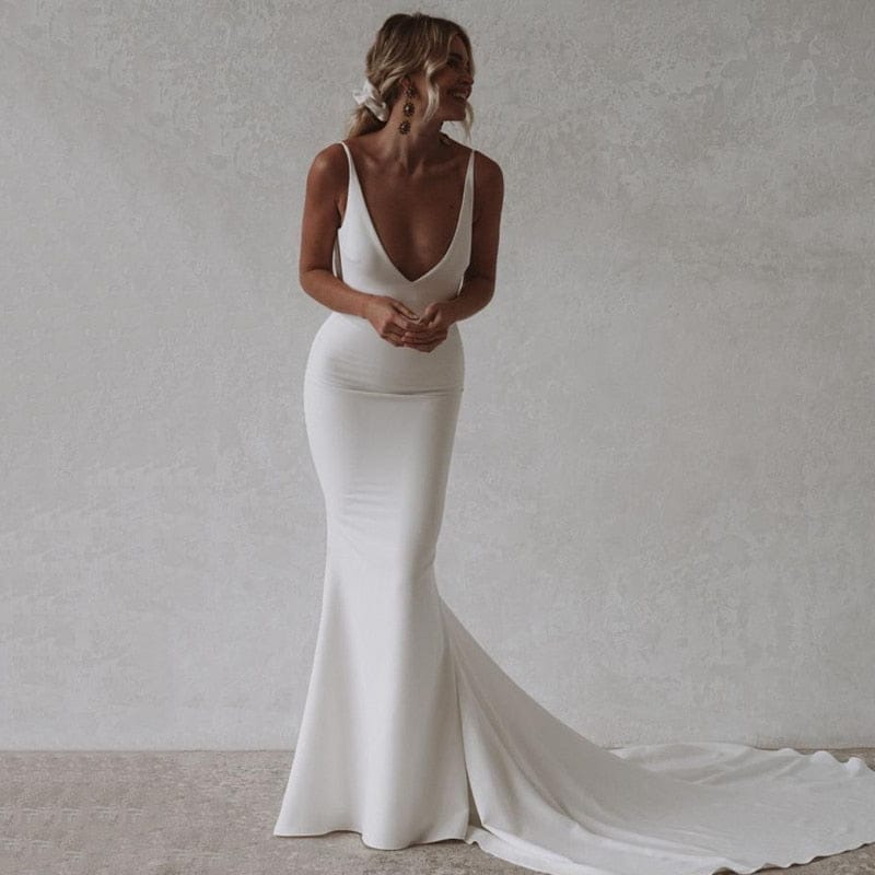 Mermaid Beach Wedding Dresses Sexy Deep V-neck Dresses BENNYS 