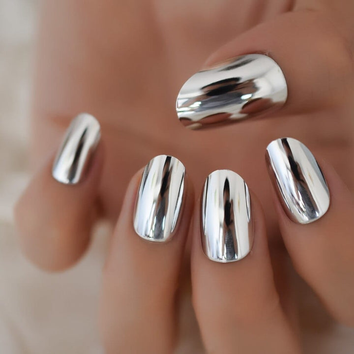 Metalic Light Fake Nails Metal Plating Acrylic Press on Nails BENNYS 