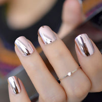 Metalic Light Fake Nails Metal Plating Acrylic Press on Nails BENNYS 