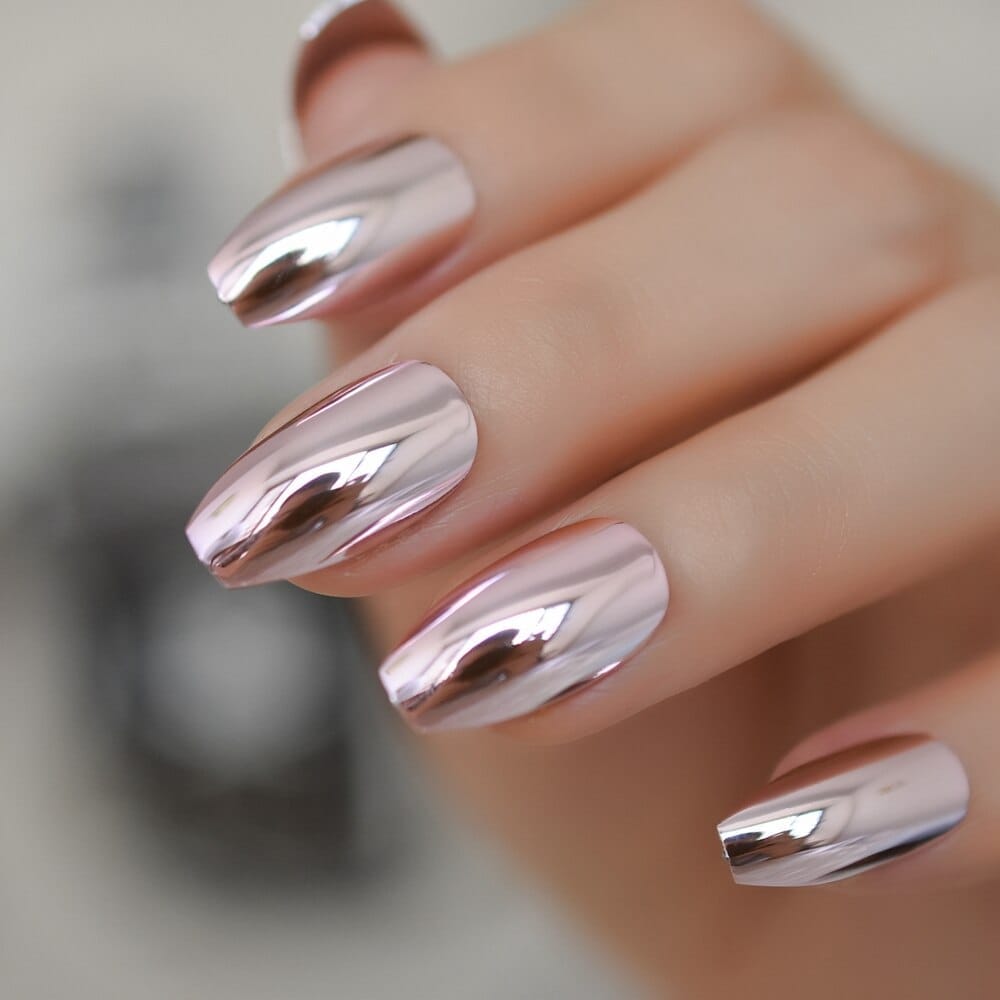 Metalic Light Fake Nails Metal Plating Acrylic Press on Nails BENNYS 