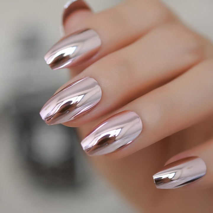 Metalic Light Fake Nails Metal Plating Acrylic Press on Nails BENNYS 