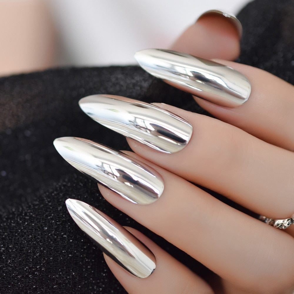 Metalic Light Fake Nails Metal Plating Acrylic Press on Nails BENNYS 