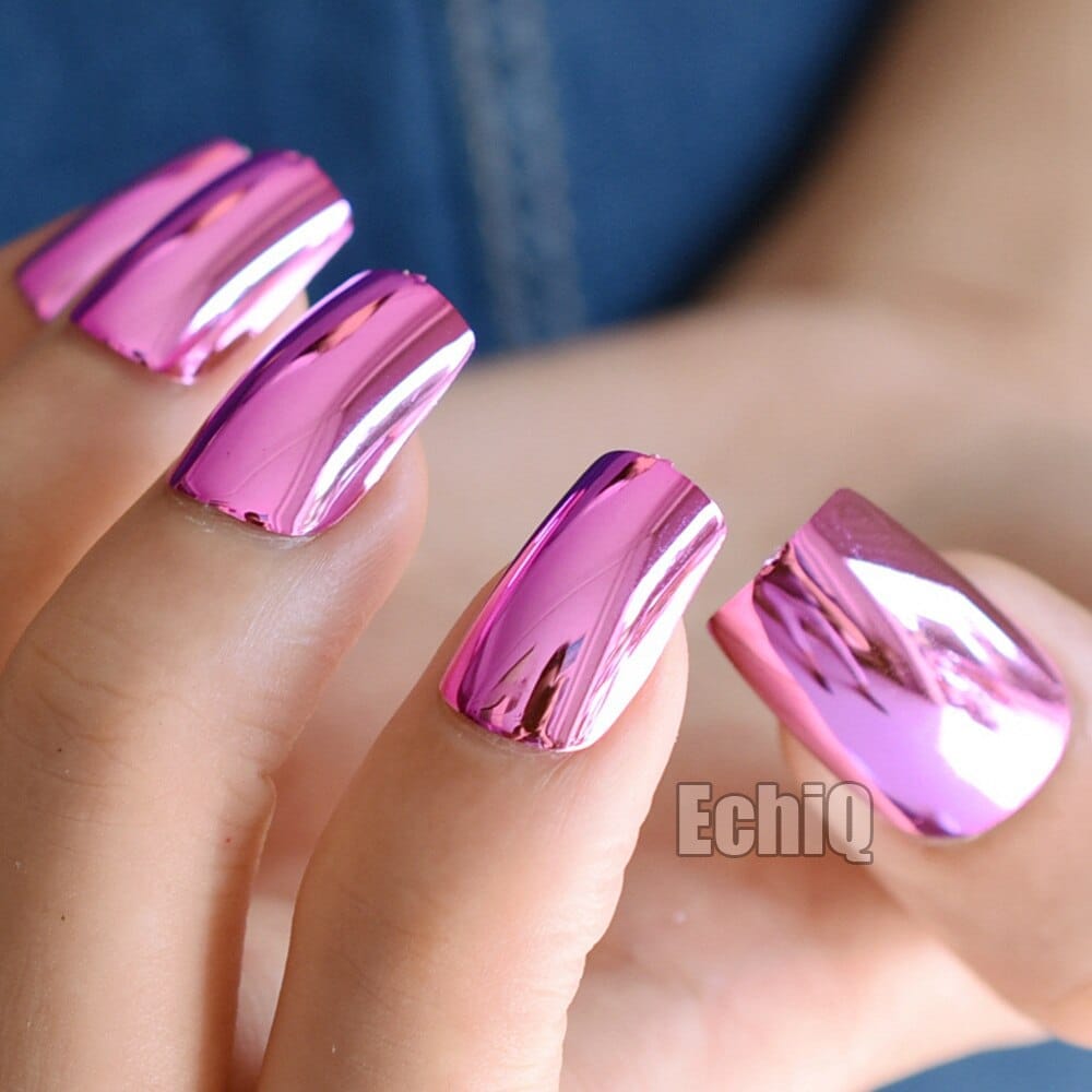 Metalic Light Fake Nails Metal Plating Acrylic Press on Nails BENNYS 