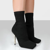 Mid Calf Boots Square-toe Thigh High Heel Shoes For Women BENNYS 
