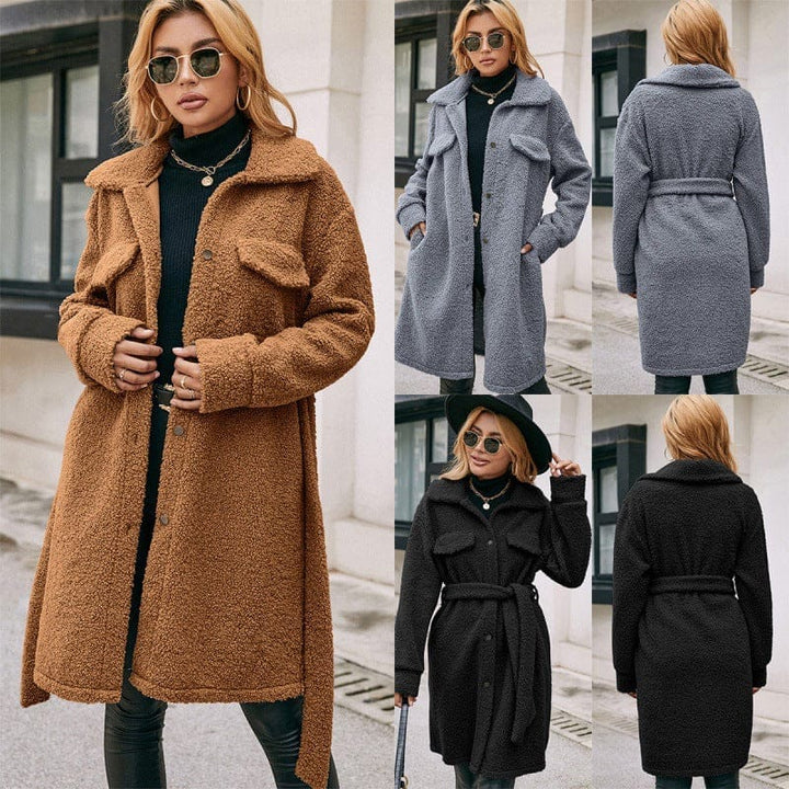 Mid-length Lapel Belted Single-breasted Plush Trench Coat BENNYS 