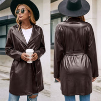 Mid-length Leather Western-lace Slim Long-sleeved Trench Coat BENNYS 