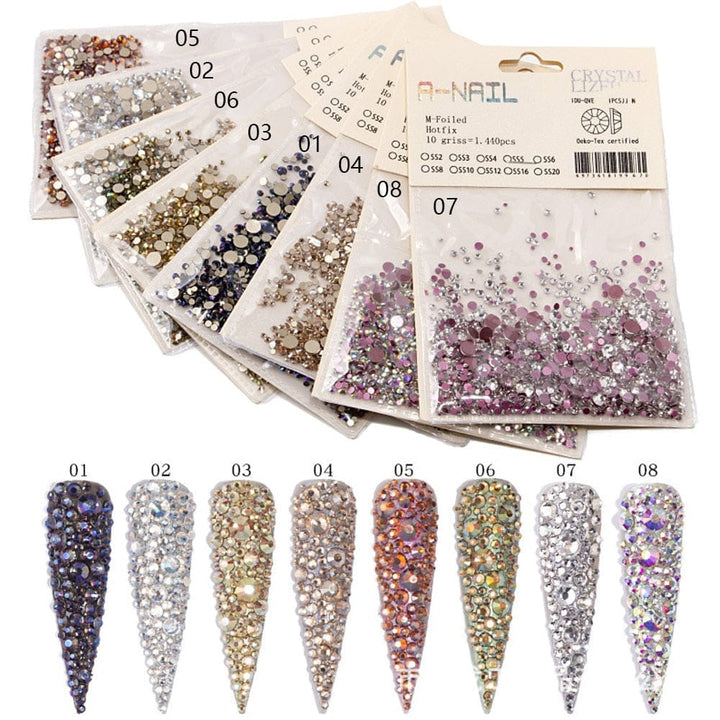 Mix Sizes 1440PCS/Pack Crystal Rhinestones For Nails 3D Nail Art Decoration BENNYS 