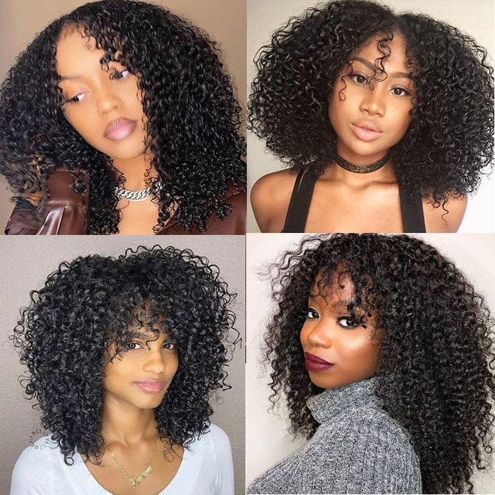 Mongolian Peruvian Kinky Curly Hd Lace Frontal Wig with Bangs BENNYS 