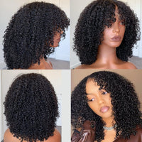 Mongolian Peruvian Kinky Curly Hd Lace Frontal Wig with Bangs BENNYS 