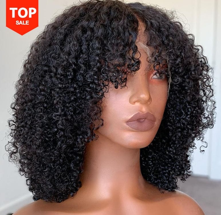 Mongolian Peruvian Kinky Curly Hd Lace Frontal Wig with Bangs BENNYS 