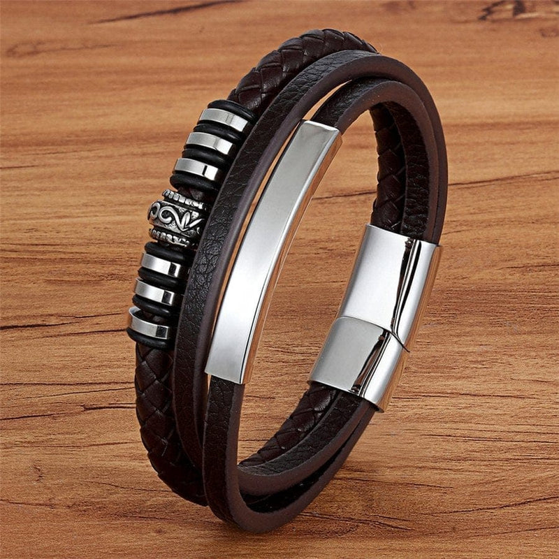 Multi-layer Leather Stainless Steel Men's Bracelet BENNYS 