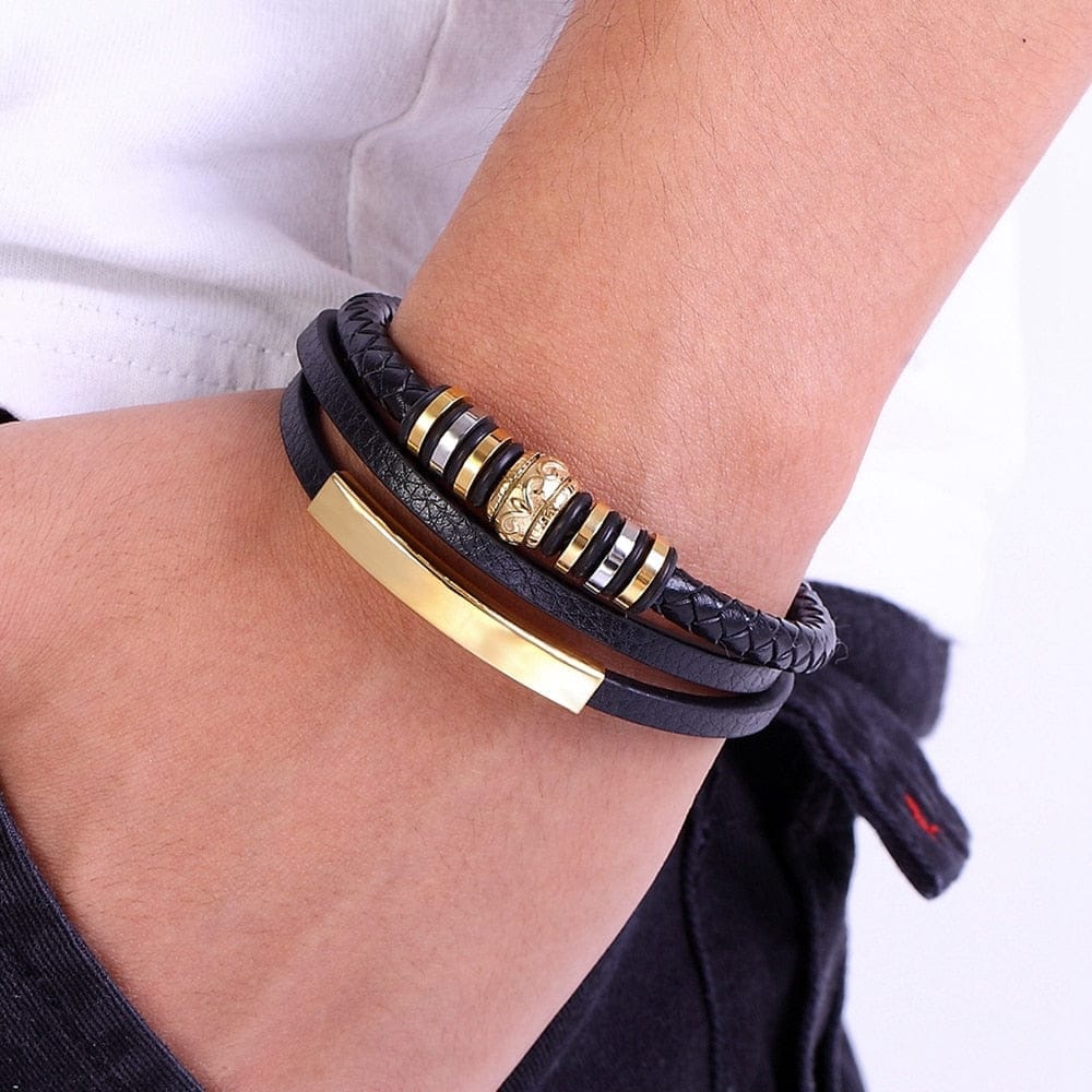 Multi-layer Leather Stainless Steel Men's Bracelet BENNYS 