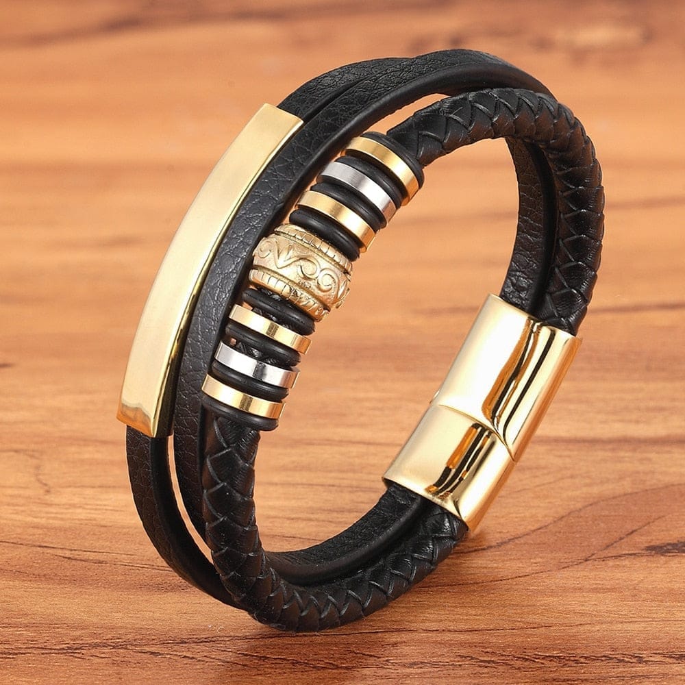 Multi-layer Leather Stainless Steel Men's Bracelet BENNYS 