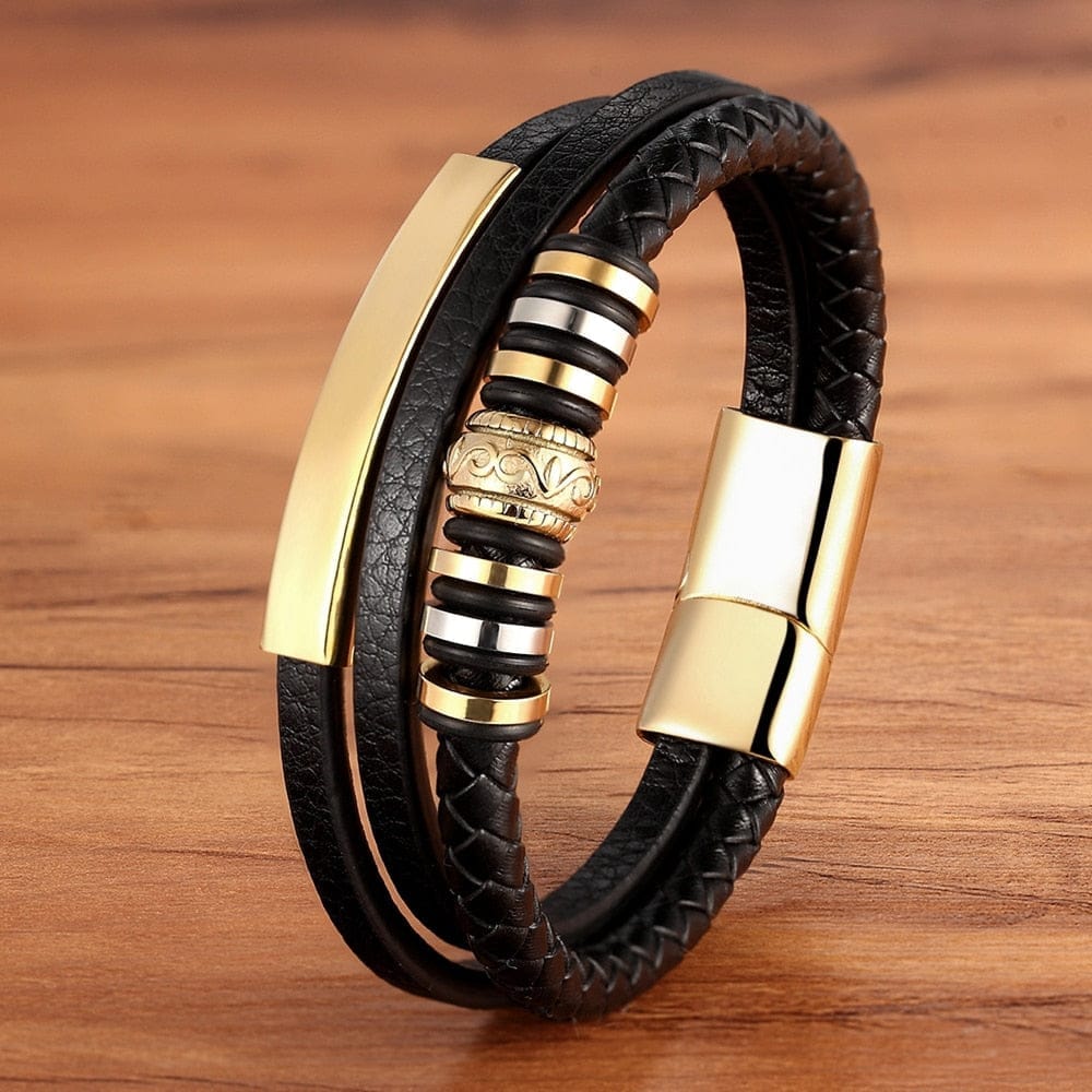 Multi-layer Leather Stainless Steel Men's Bracelet BENNYS 