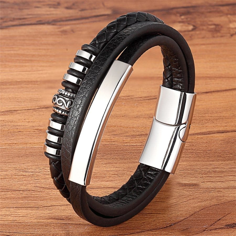 Multi-layer Leather Stainless Steel Men's Bracelet BENNYS 