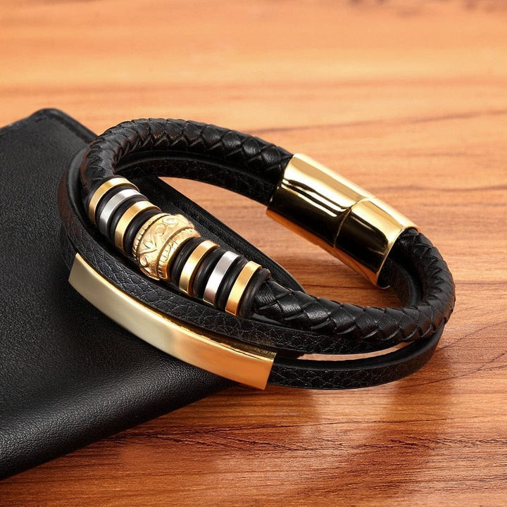 Multi-layer Leather Stainless Steel Men's Bracelet BENNYS 