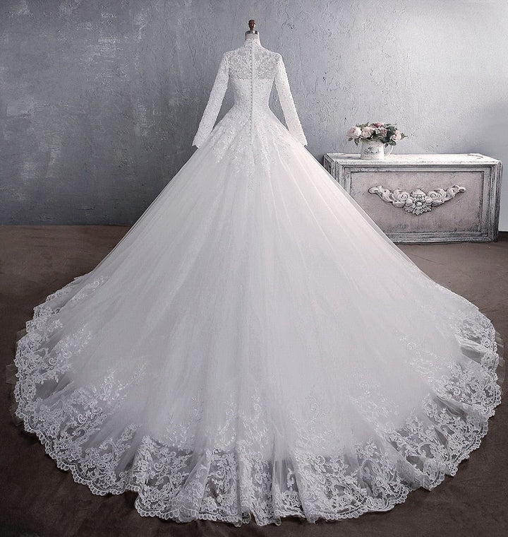 Muslim Wedding Dress 2022 Elegant High Neck With Train BENNYS 