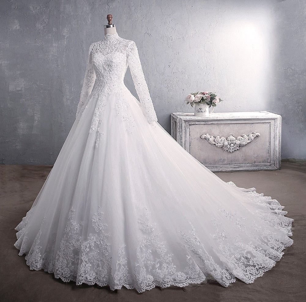 Muslim Wedding Dress 2022 Elegant High Neck With Train BENNYS 