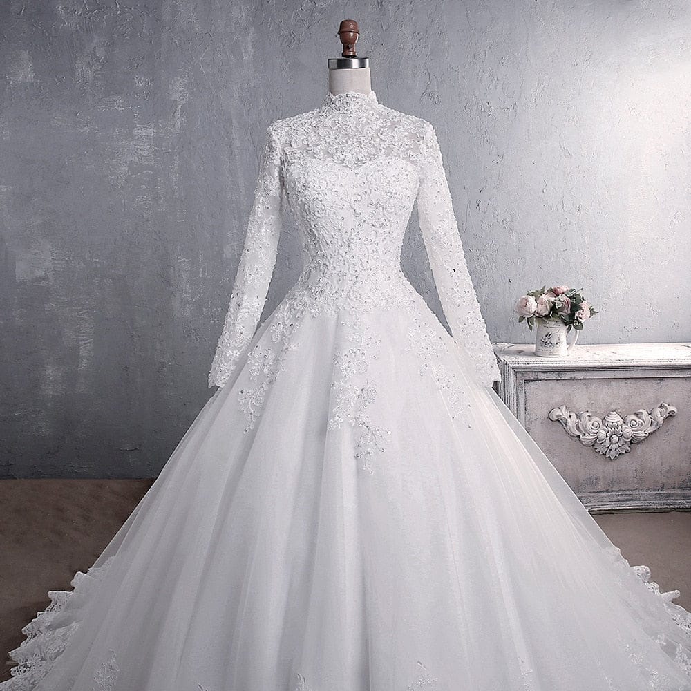 Muslim Wedding Dress 2022 Elegant High Neck With Train BENNYS 
