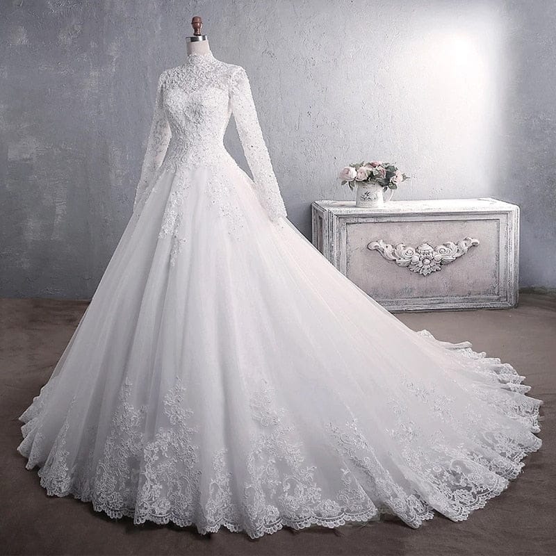 Muslim Wedding Dress 2022 Elegant High Neck With Train BENNYS 