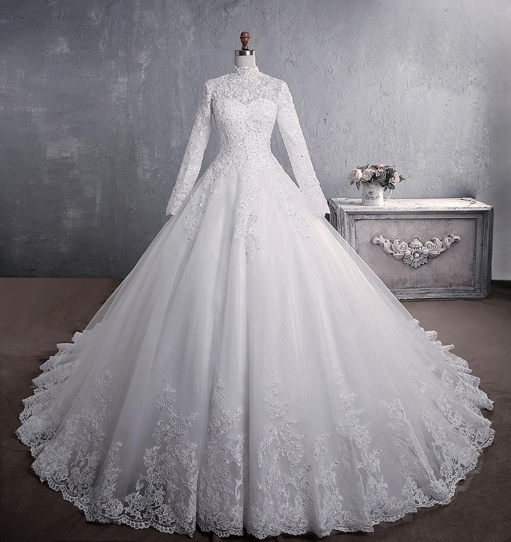 Muslim Wedding Dress 2022 Elegant High Neck With Train BENNYS 