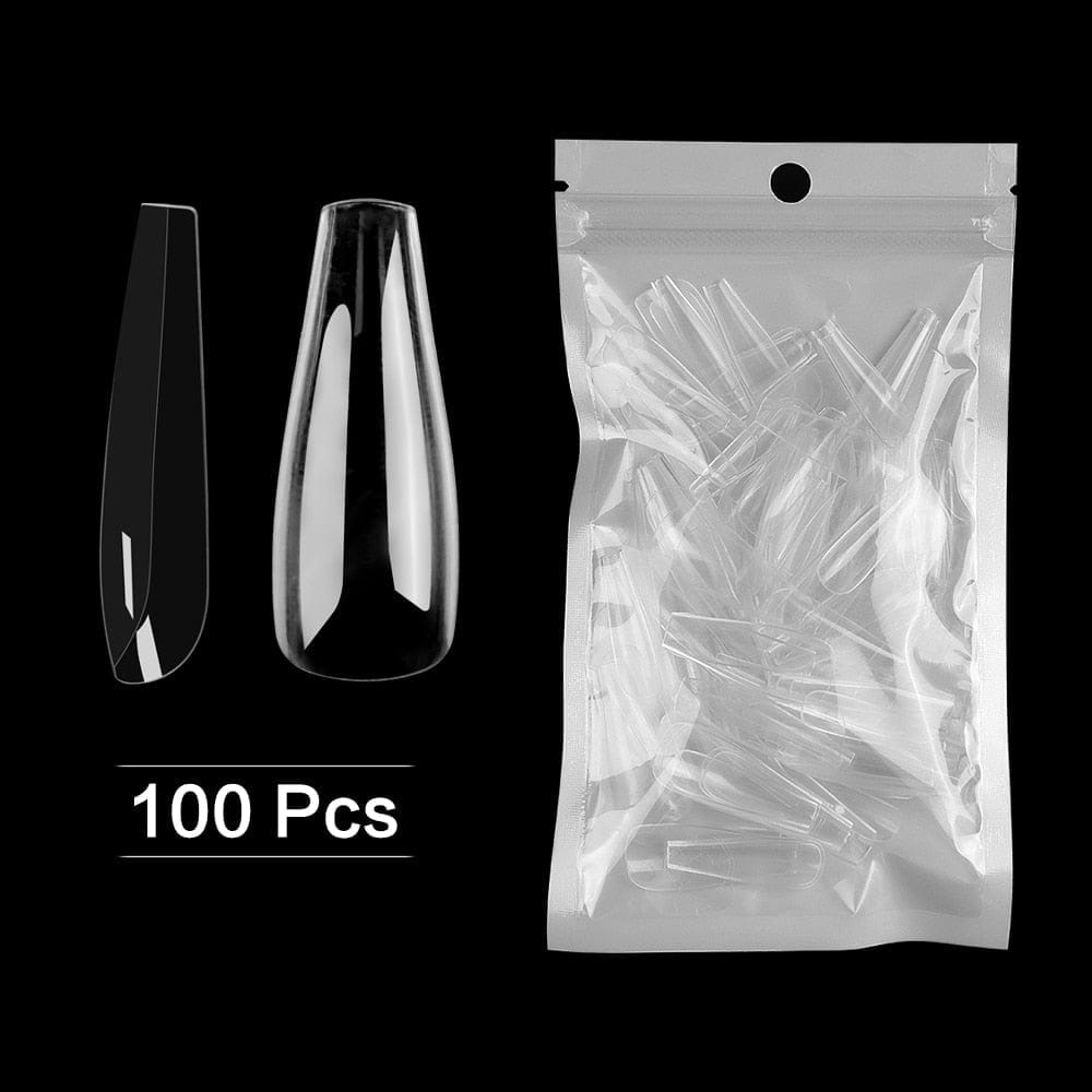 NEW 100pcs Full Cover Clear Stiletto Coffin False Nail Press on Nails BENNYS 