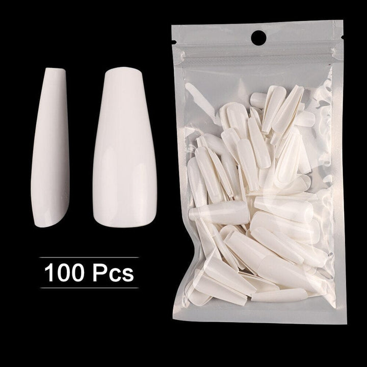 NEW 100pcs Full Cover Clear Stiletto Coffin False Nail Press on Nails BENNYS 