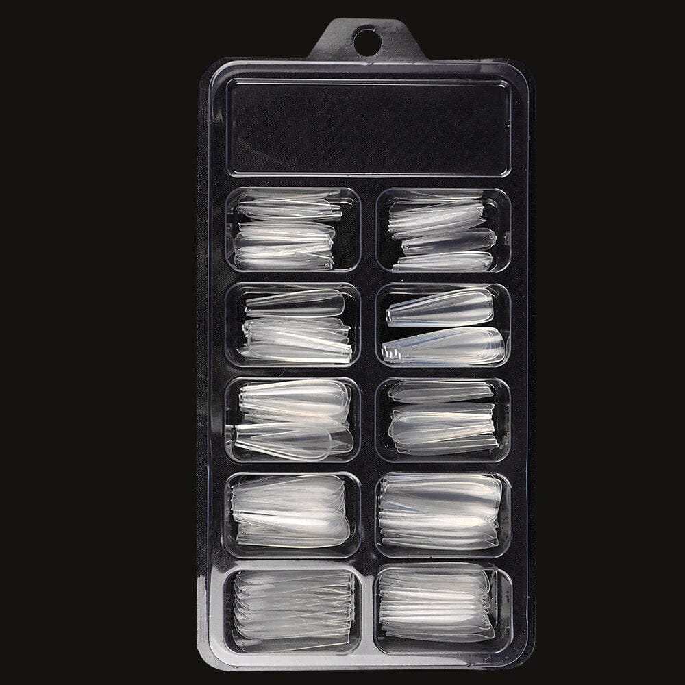 NEW 100pcs Full Cover Clear Stiletto Coffin False Nail Press on Nails BENNYS 