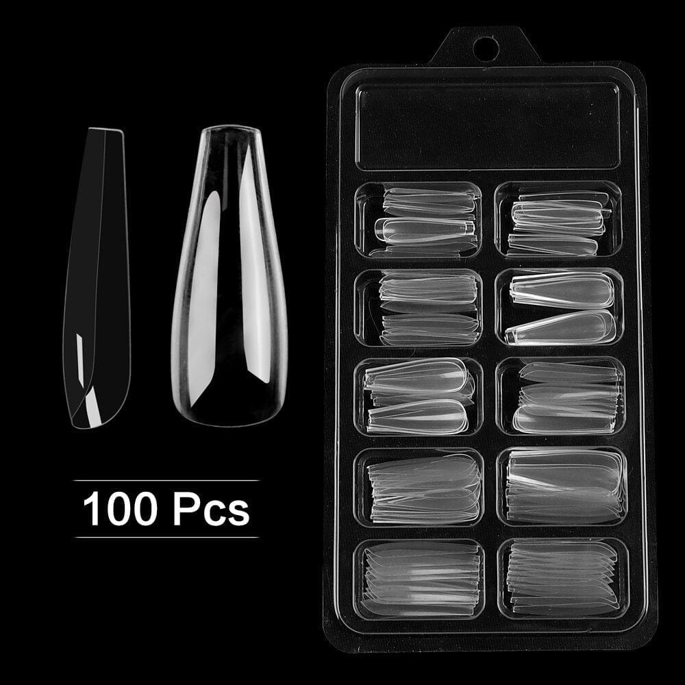 NEW 100pcs Full Cover Clear Stiletto Coffin False Nail Press on Nails BENNYS 