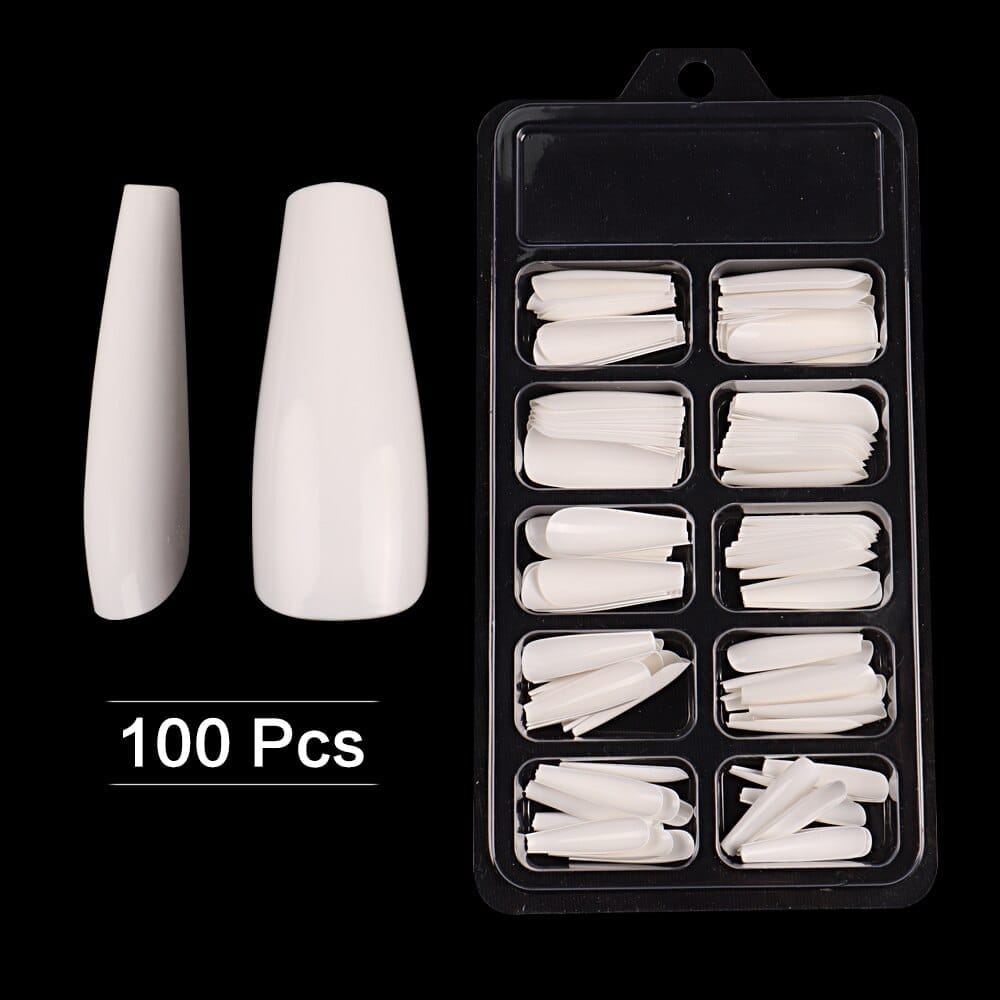 NEW 100pcs Full Cover Clear Stiletto Coffin False Nail Press on Nails BENNYS 