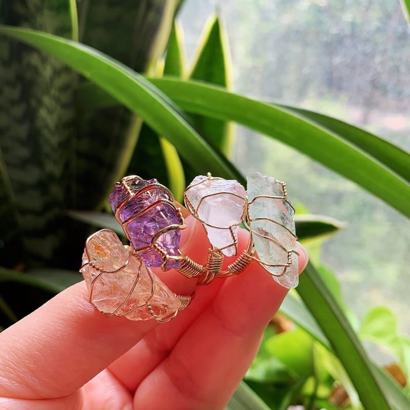 Natural Fluorite Crystal Clear Rings for Women BENNYS 