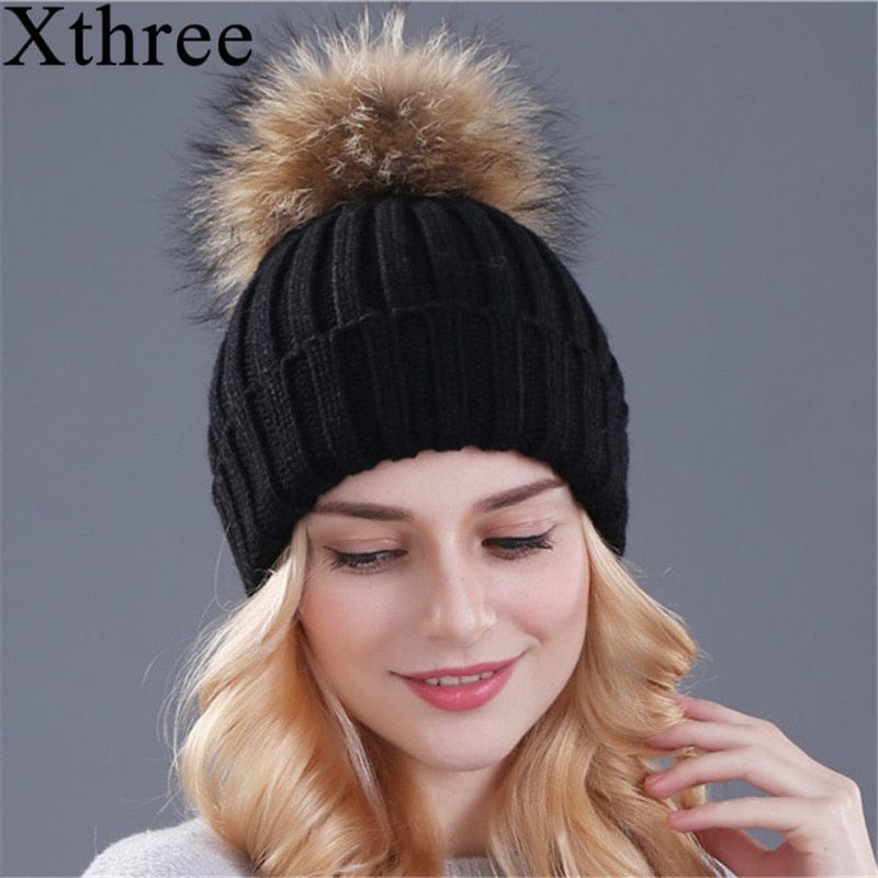 Natural Mink Fur Winter Hat for Women Girl 's Hat Knitted Beanies BENNYS 