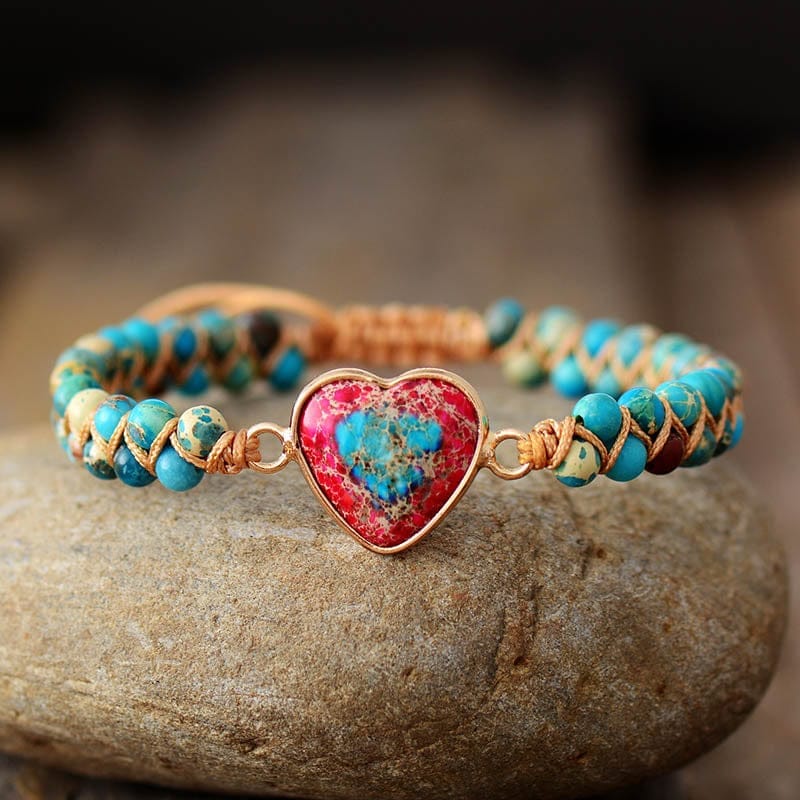 Natural Stone Heart Charm Bracelets String Braided Bracelets BENNYS 