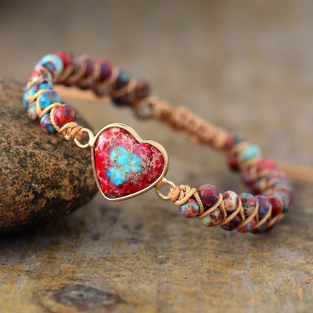 Natural Stone Heart Charm Bracelets String Braided Bracelets BENNYS 