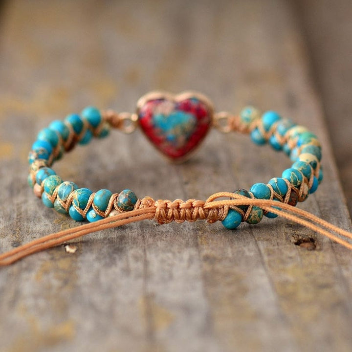 Natural Stone Heart Charm Bracelets String Braided Bracelets BENNYS 