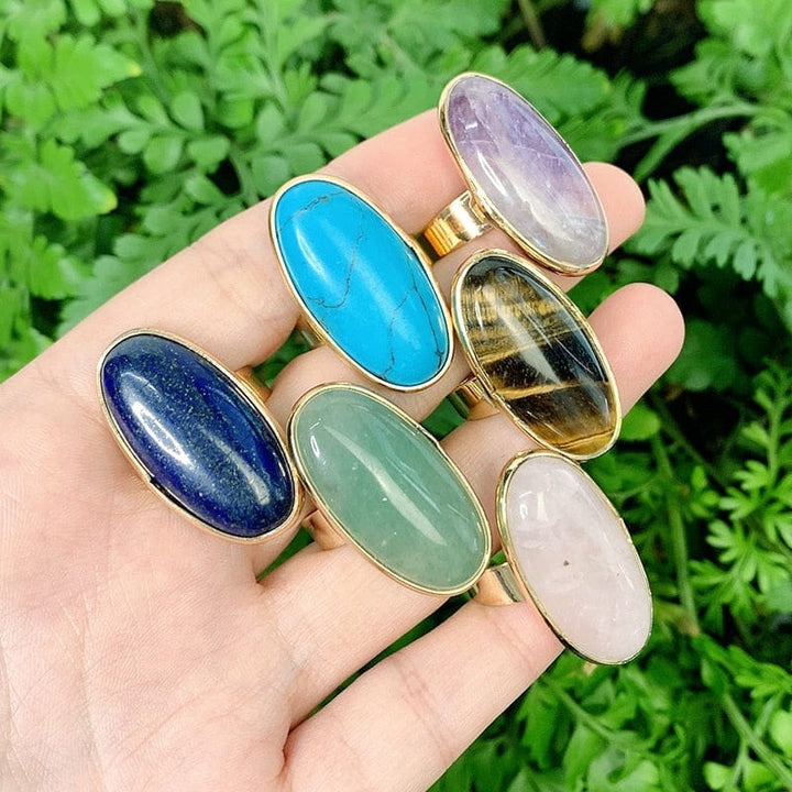 Natural Stone Rings Turquoises Amethysts Jades Gem Inlaid Adjustable Rings BENNYS 