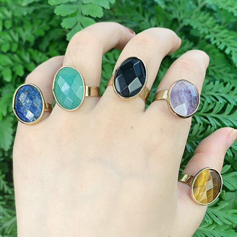 Natural Stone Rings Turquoises Amethysts Jades Gem Inlaid Adjustable Rings BENNYS 