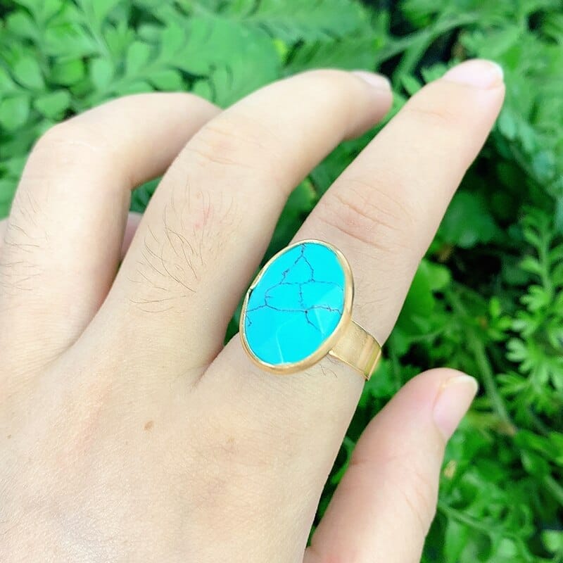 Natural Stone Rings Turquoises Amethysts Jades Gem Inlaid Adjustable Rings BENNYS 
