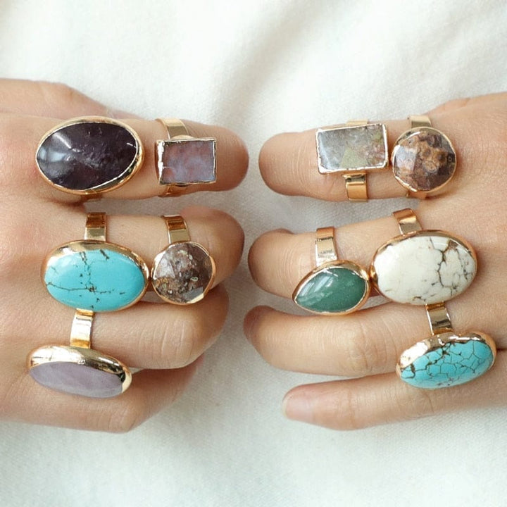 Natural Stone Rings Turquoises Amethysts Jades Gem Inlaid Adjustable Rings BENNYS 