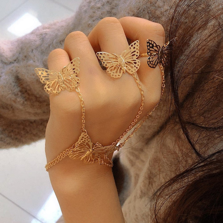 New Fashion Chain Ring Full Rhinestone Vintage Flower Rings For Women BENNYS 