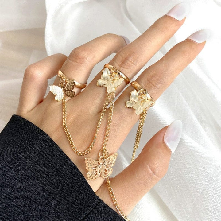 New Fashion Chain Ring Full Rhinestone Vintage Flower Rings For Women BENNYS 