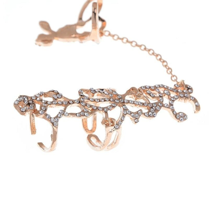 New Fashion Chain Ring Full Rhinestone Vintage Flower Rings For Women BENNYS 