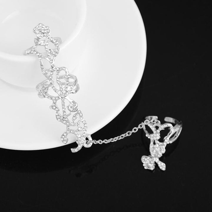 New Fashion Chain Ring Full Rhinestone Vintage Flower Rings For Women BENNYS 